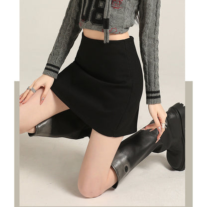 Gray A-Line Wool Skirt