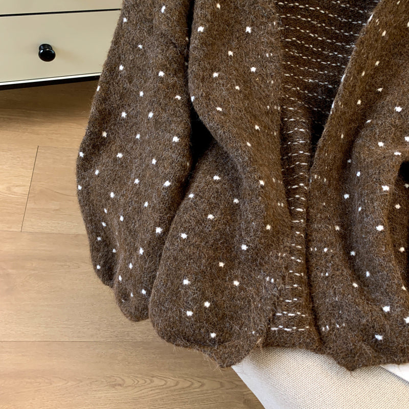 Loose-Fit Polka-Dot Knit Cardigan