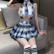 Plaid pleated set with bow tie