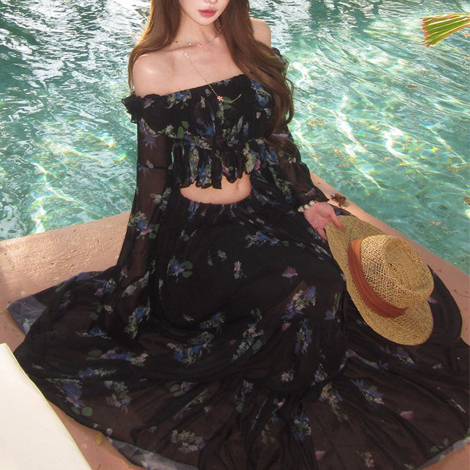 Ruffled Top And Long Skirt Set