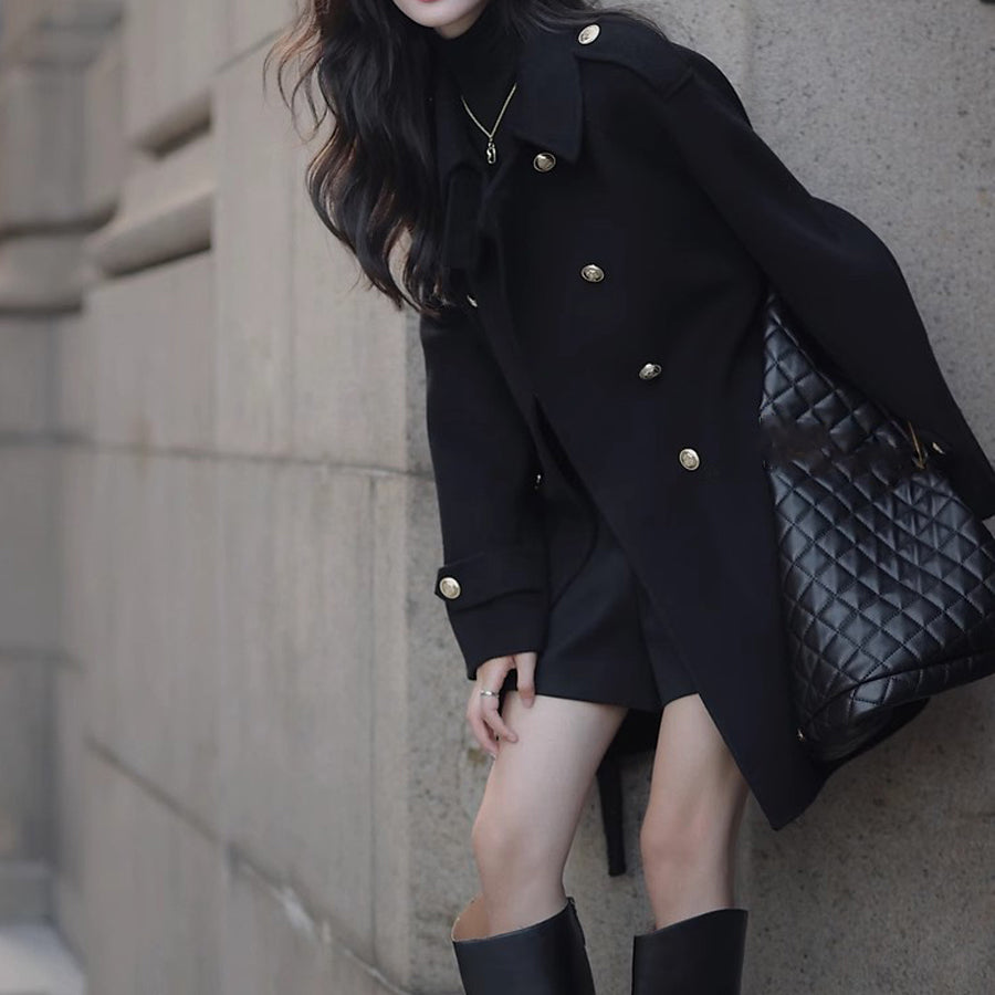 Retro Red Long Wool Coat With Gold Buttons