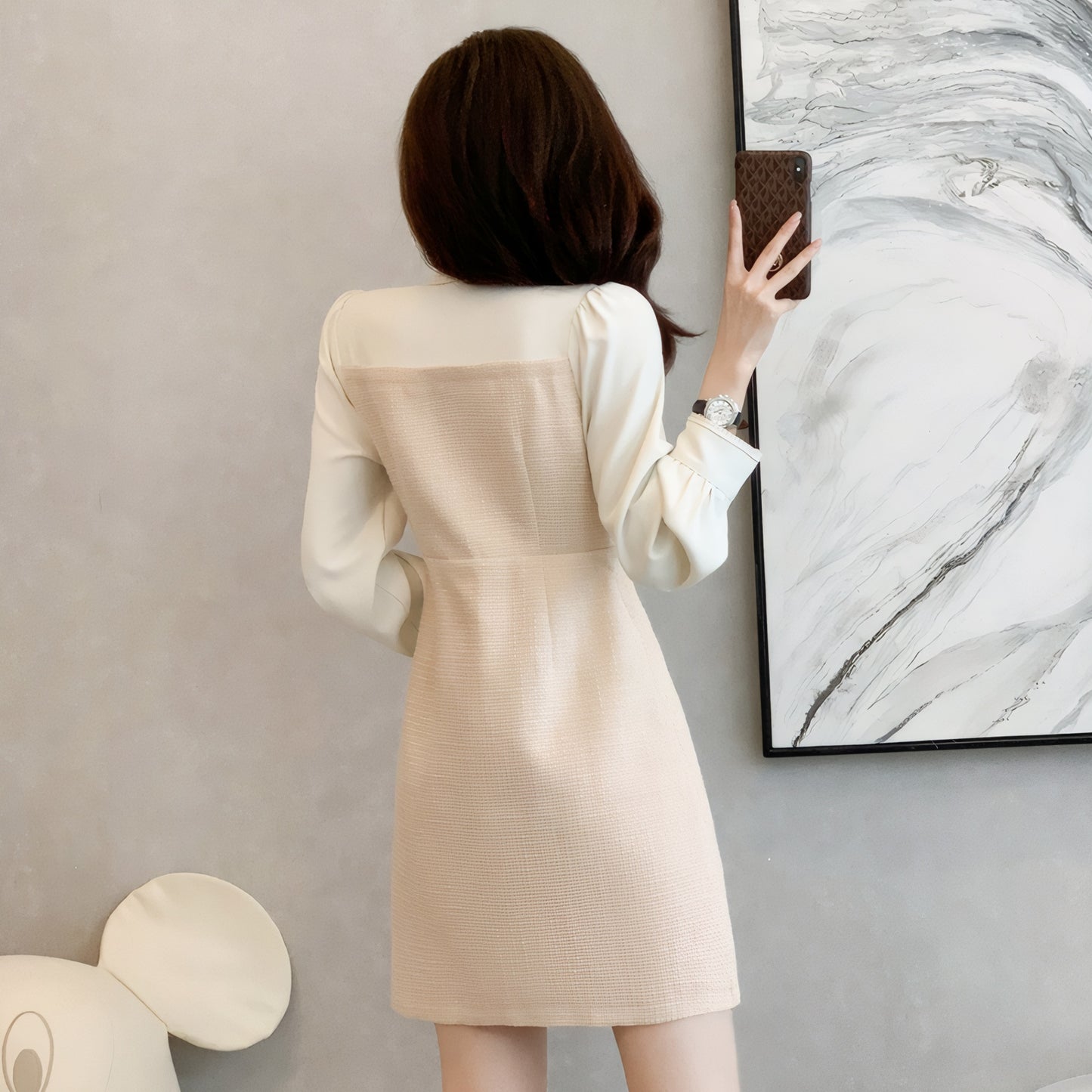 Polo Collar Single Breasted Contrast Color Fashion Dress