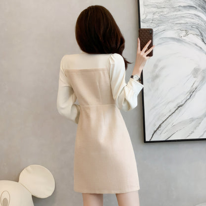 Polo Collar Single Breasted Contrast Color Fashion Dress