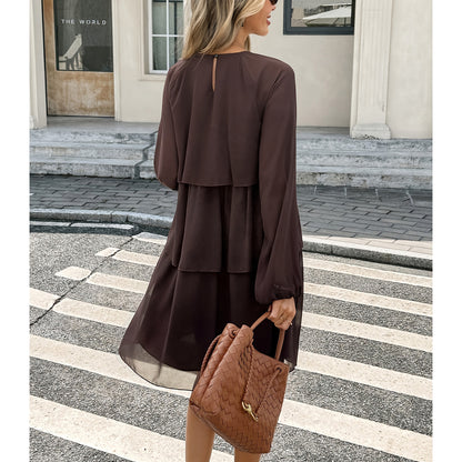 Round Neck Ruffled Long Sleeve Dress
