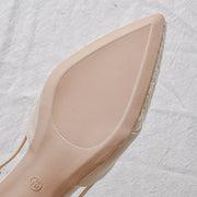 Pointed toe buckle strap block heel sandals