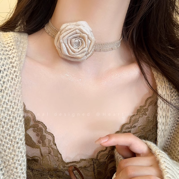 Rose Flower Fabric Temperament Personality Necklace