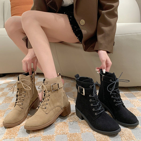 High-Heeled Nubuck Suede Bare Motorcycle Martin Boots
