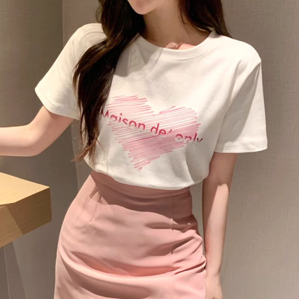 Short-Sleeved Printed T-Shirt Slit Slim Skirt Set