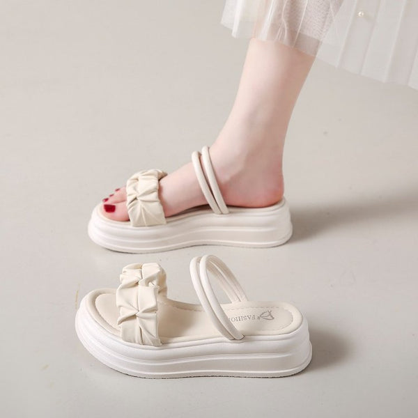 Summer Thick Flat Pleated Sandals