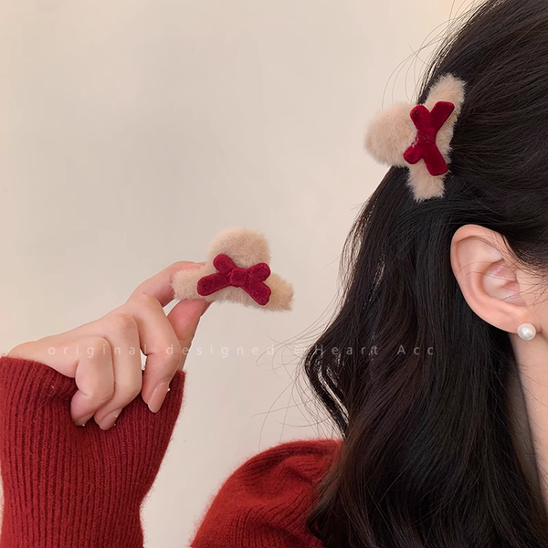 Plush Bow Small Hairpin Side Gripper Hair Accessories