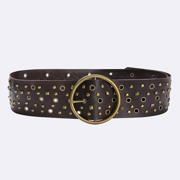 Personality Rivets Holes Metal Leather Wide Belt