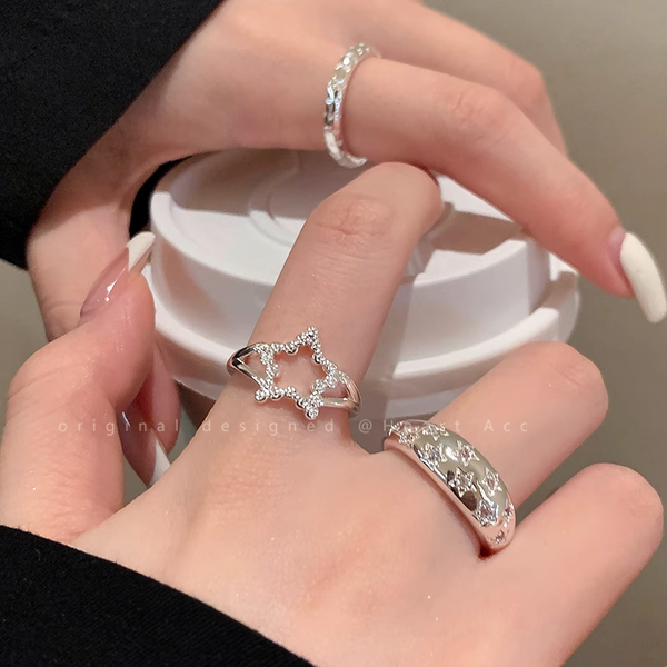 Star Micropaved Open Adjustable Index Finger Ring
