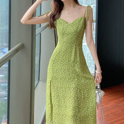 Slit v-neck chiffon floral sling dress