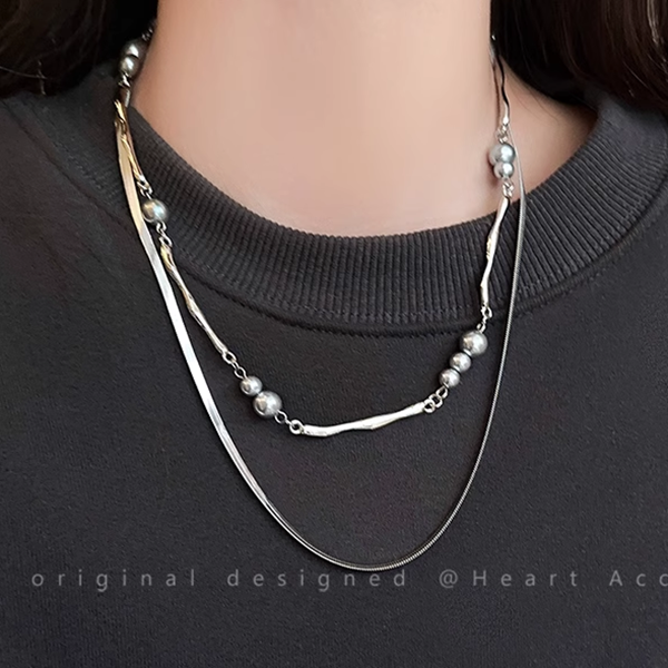 Irregular Metal Pearl Double Layer Necklace Sweater Chain