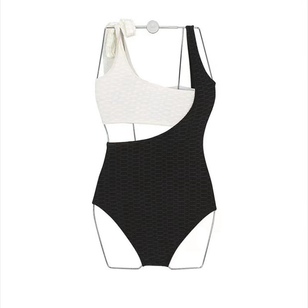 Color contrasting cropped one-piece swimsuit