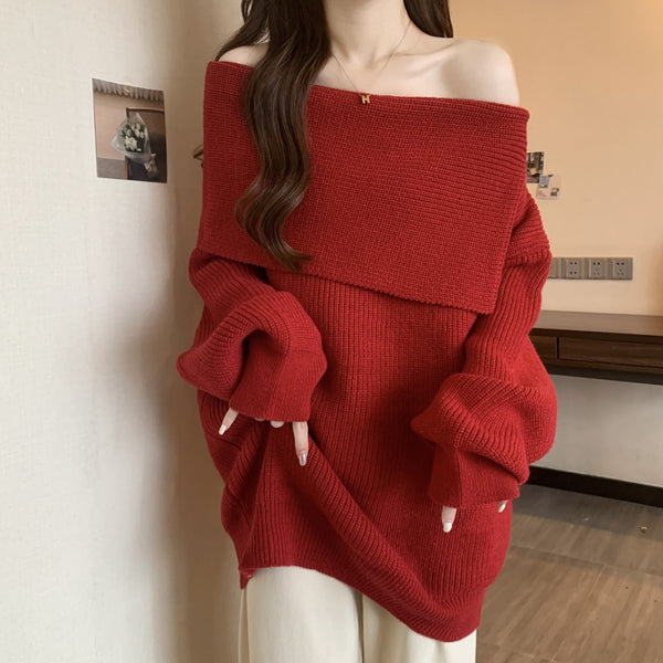 Loose Off-Shoulder Christmas Knitted Sweater Top