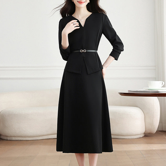 Black Long-Sleeved Top And Skirt Two-Piece Set
