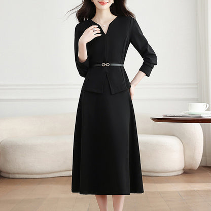 Black Long-Sleeved Top And Skirt Two-Piece Set