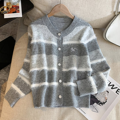 French Retro Colorful Striped Cardigan Jacket