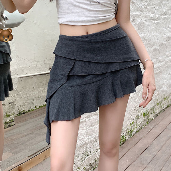 Irregular Ruffled High Waist Short Skirt