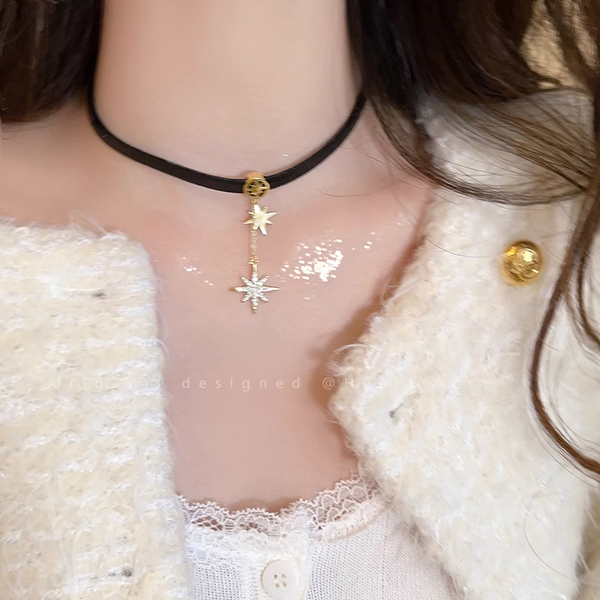 Eight-Pointed Star Pu Leather Necklace Choker Clavicle Chain