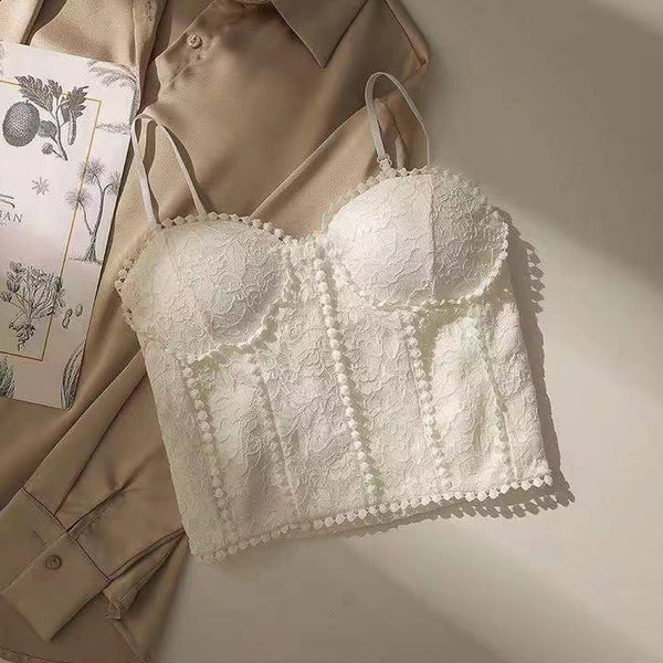 Lace Crochet Vest Tube Top Bra Pad Underwear