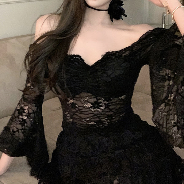 Waist-Cinching Sexy Lace Top And Puffy Skirt Set