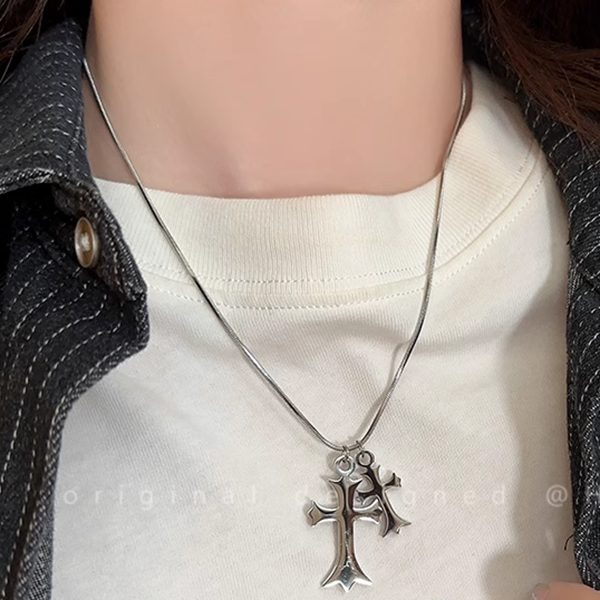 Double Layer Cross Sweatshirt Chain Necklace Accessories
