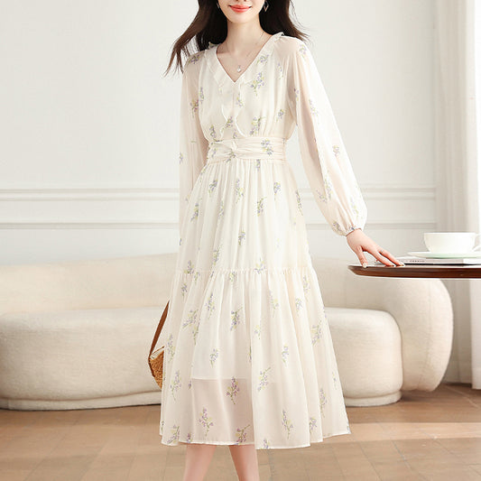 French-Style White Floral Dress