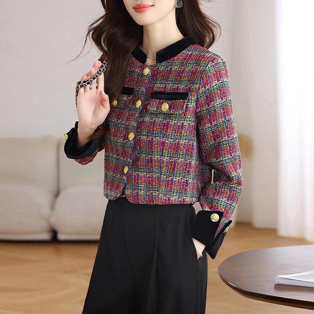 Stylish Velvet Plaid Jacket
