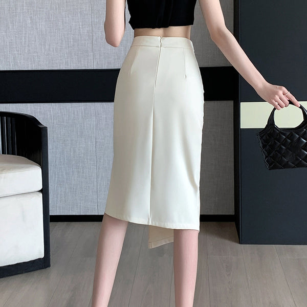 Slit Irregular High Waist Pleated Medium Skirt