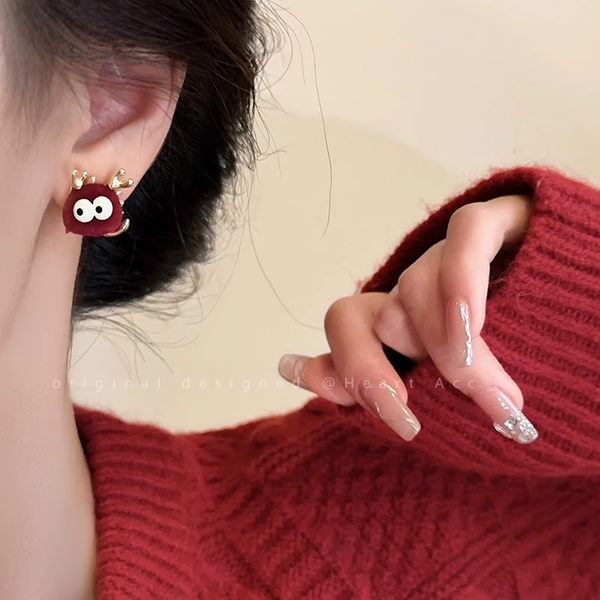 Red Flocked Zodiac Dragon Shaped Earrings