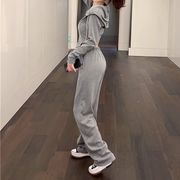Zipper hooded irregular top casual pants set