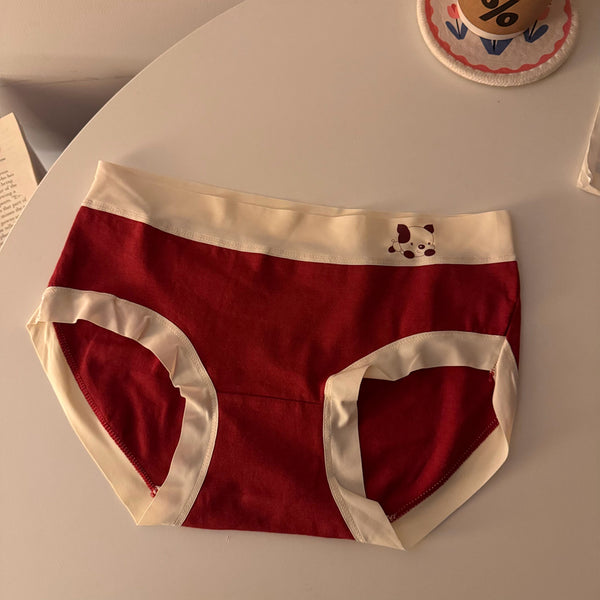 Red Color Block Cotton Briefs Underwear