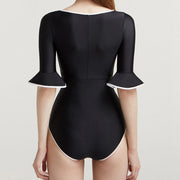 Solid color half-sleeve one-piece swimsuit