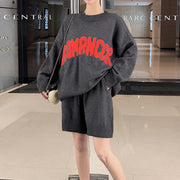 Letter loose sweater elastic waist shorts set