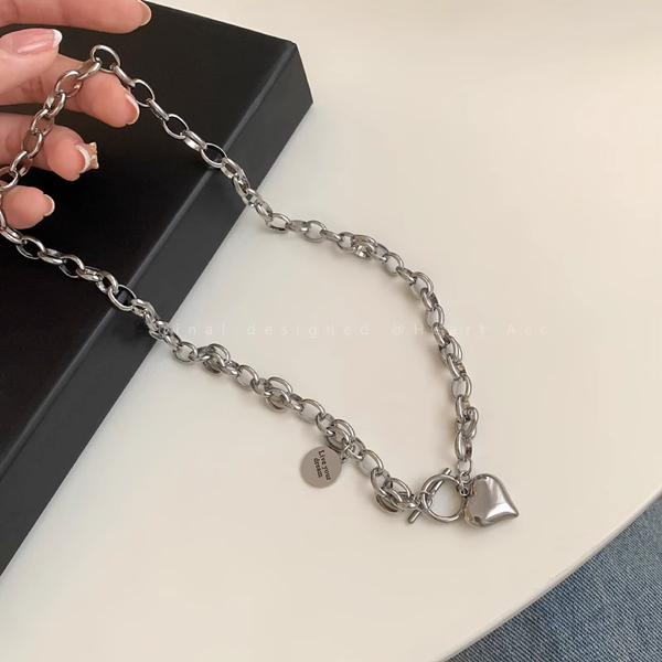 Love OT Buckle Thick Titanium Steel Necklace Sweater Chain