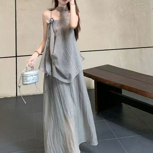 New Chinese Style Halter Neck Holiday Dress