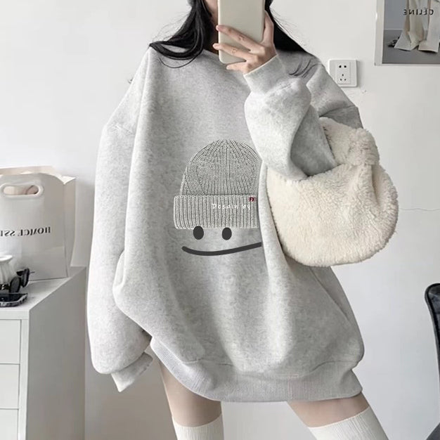 Lazy Style Gray Crew Neck Plus Size Sweatshirt