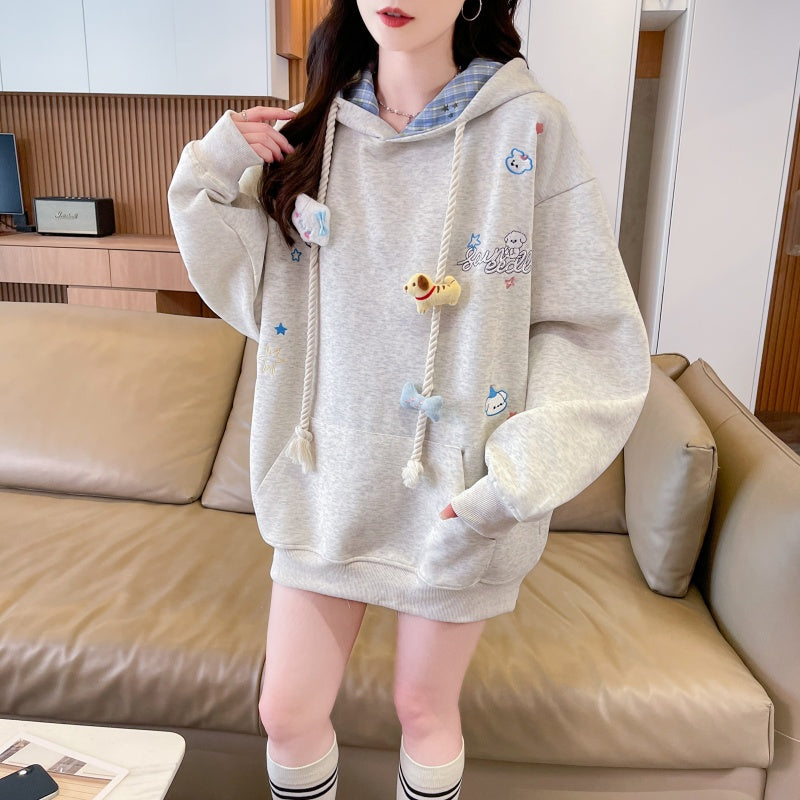 Fashionable Plus Size Long-Sleeved Hooded Sweatshirt
