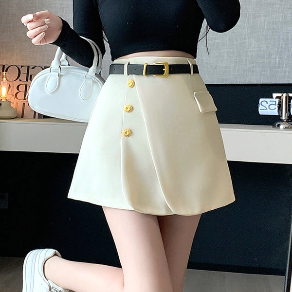 High-Waisted Buttoned Irregular A-Line Skirt