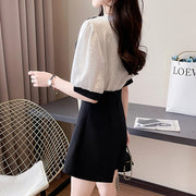 Contrasting color top high waist wide leg shorts set