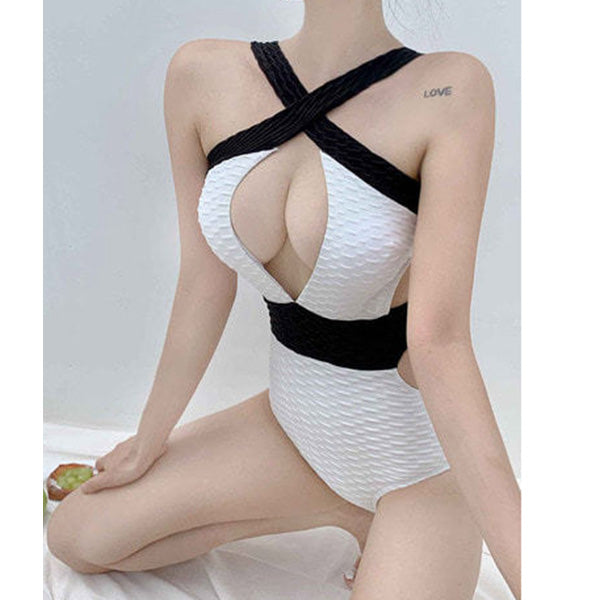 Colorblock crossover cutout one-piece swimsuit