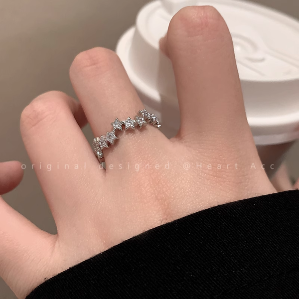 Micropaved Star Zirconia Open Adjustable Index Finger Ring