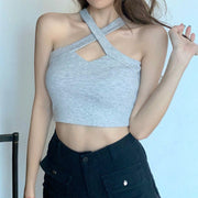 Cross-back stretch sleeveless slim tank top
