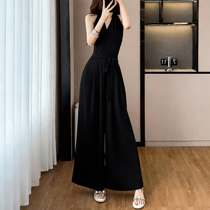 V-Neck Halter Neck Sleeveless Jumpsuit