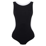 Conservative color-block open-back swimsuit