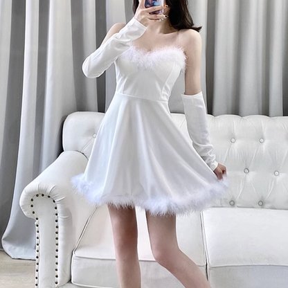 Backless Low-Cut Sleeve Christmas Tube Top Dress