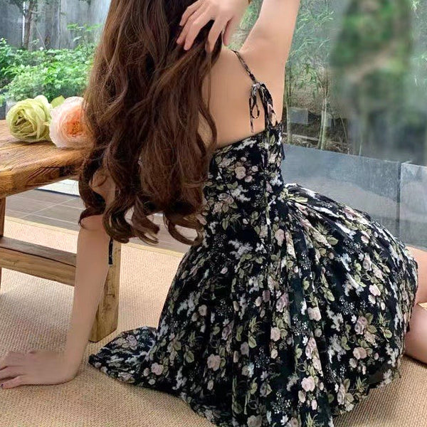 Slim-Fitting Mid-Waist Sexy Floral Cami Dress