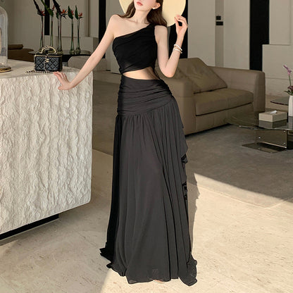 Summer Black One-Shoulder Backless Dress